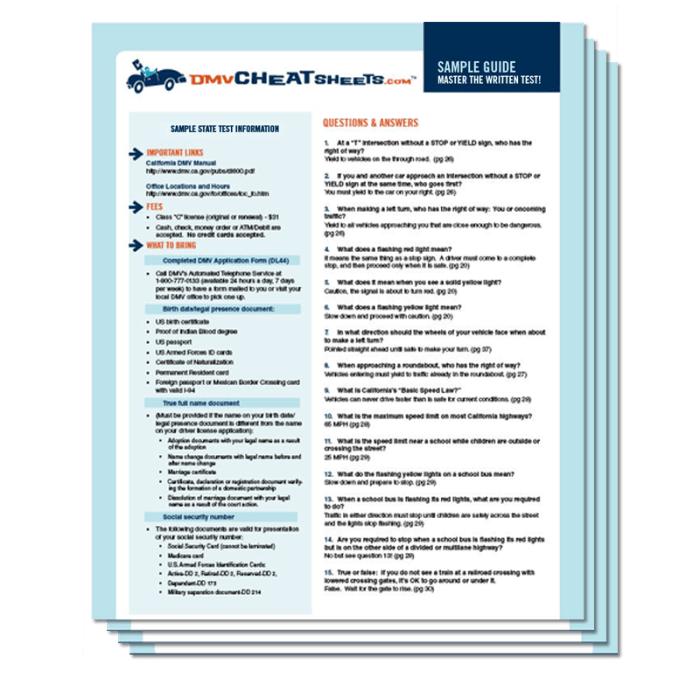 Ca dmv test cheat sheet