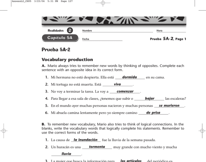 Realidades 1 capitulo 4b answers page 80