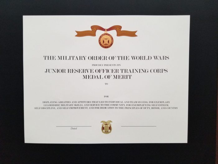 Military order of world wars jrotc award