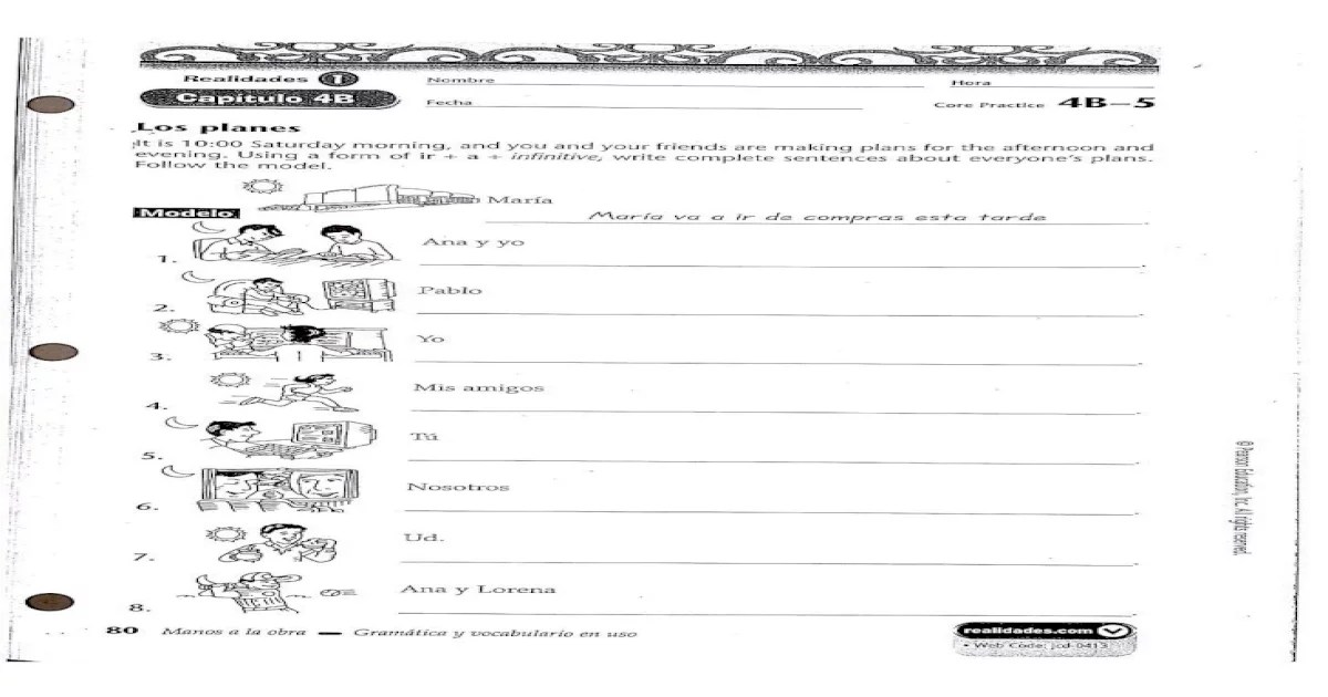 Realidades 1 capitulo 4b answers page 80